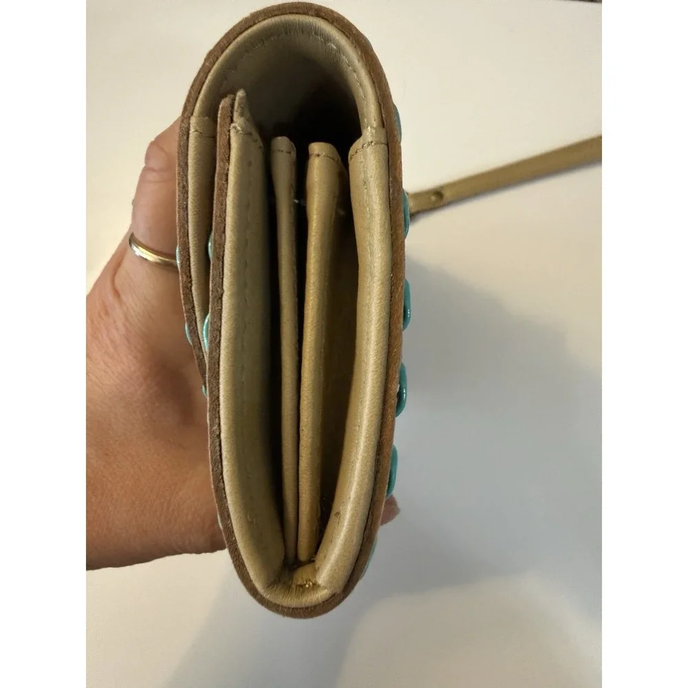 NWT Myra Bag Exclusive Hand Tooled Leather Cowhide Wristlet Wallet Turquoise